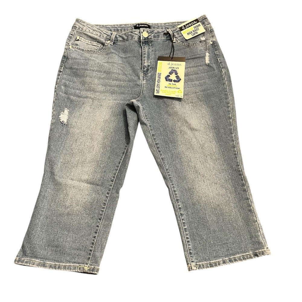 🆕 d.jeans High Waisted Distressed Denim Capri Jeans Size 14